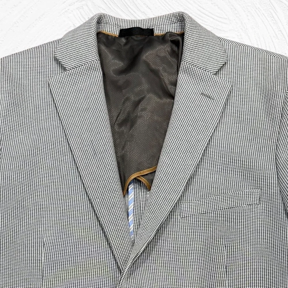 Via Toro 44R Men's Performance 2-Button Gray White Houndstooth Blazer Half Lined
